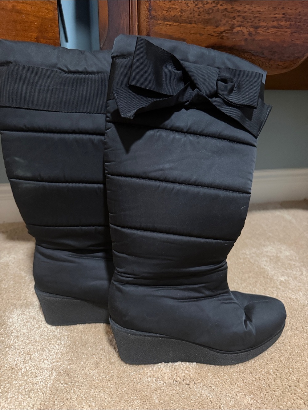 Women’s Kate Spade Black Wedge Winter Boots with Bow